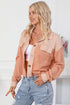 Orange Textured Waffle Knit Chest Pockets Cropped Shacket